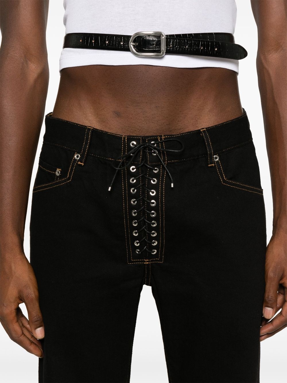 straight-leg lace-up jeans - 5