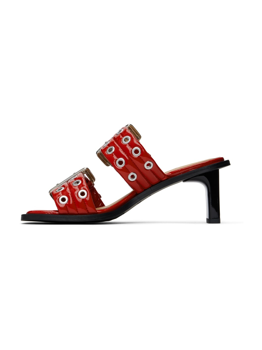 Red Feminine Buckled Mule Heeled Sandals - 3