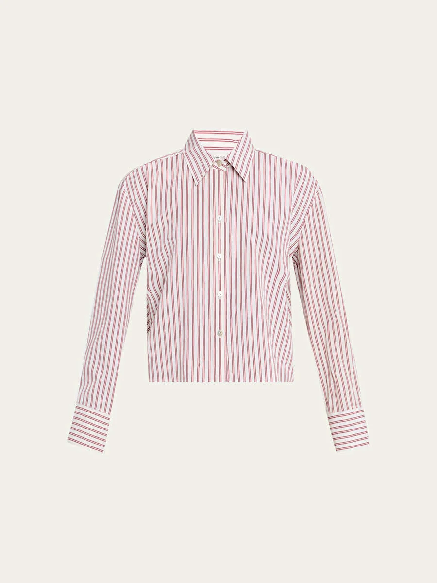 Stripe Cropped Button-Front Shirt - 1