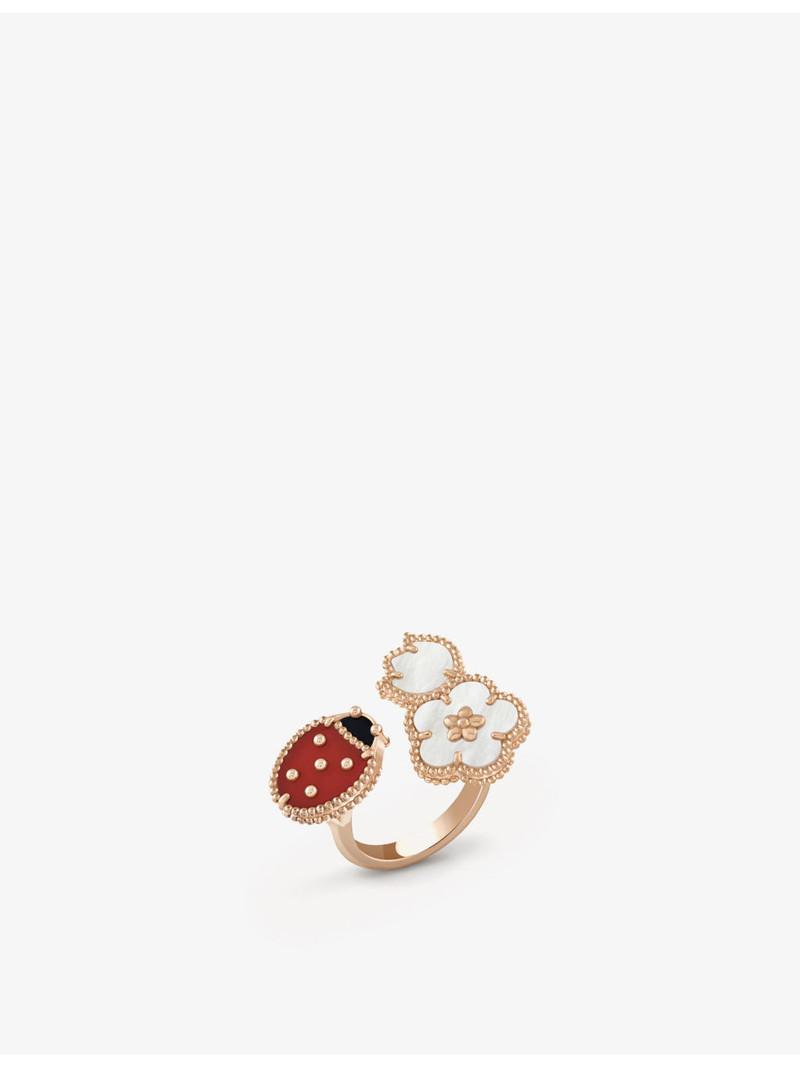 Lucky Spring Between the Finger 18ct rose-gold carnelian, mother-of-pearl and onyx ring 1