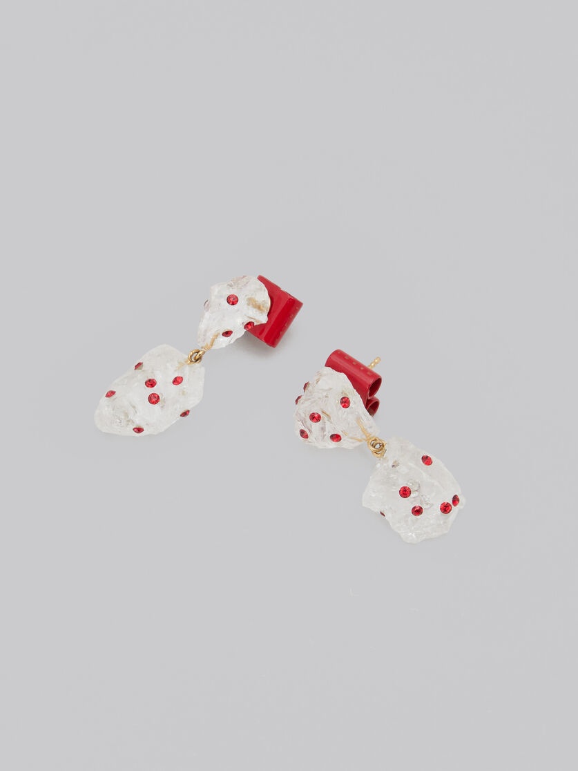 WHITE QUARTZ DROP EARRINGS WITH RHINESTONE POLKA DOTS - 4