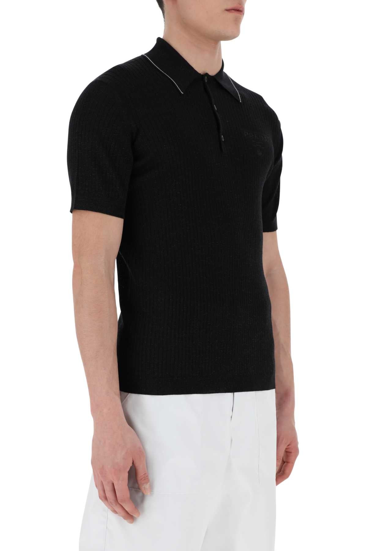 Prada Men Black Wool Blend Polo Shirt - 3