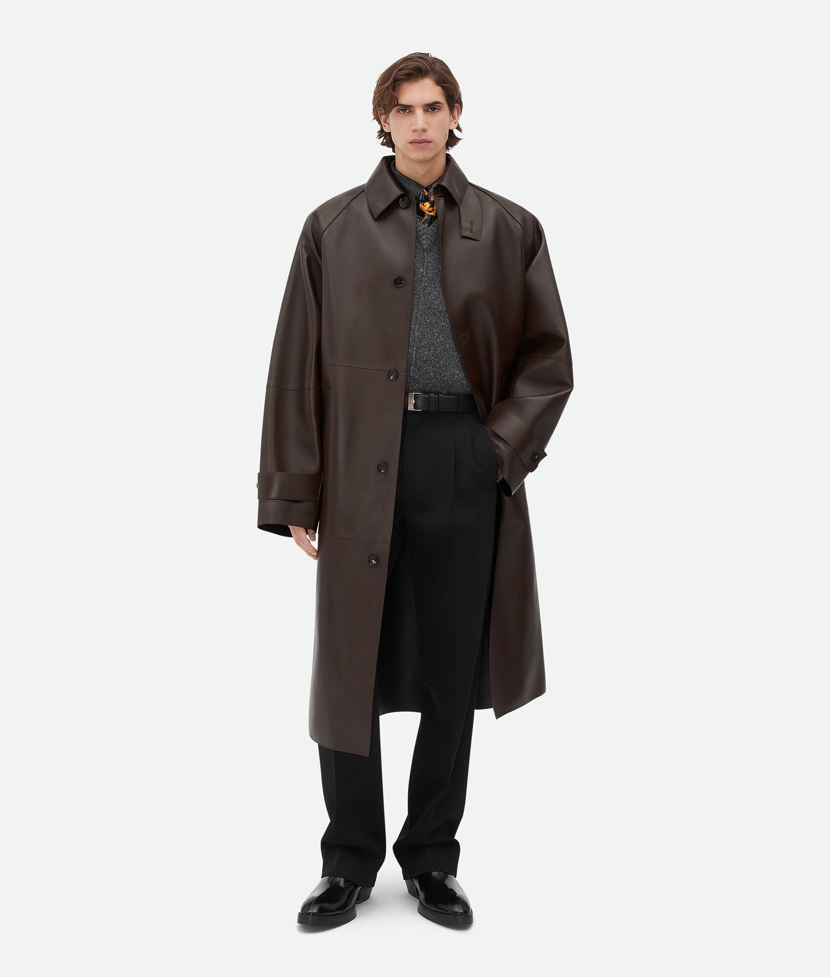 Bonded Leather Trench Coat - 1