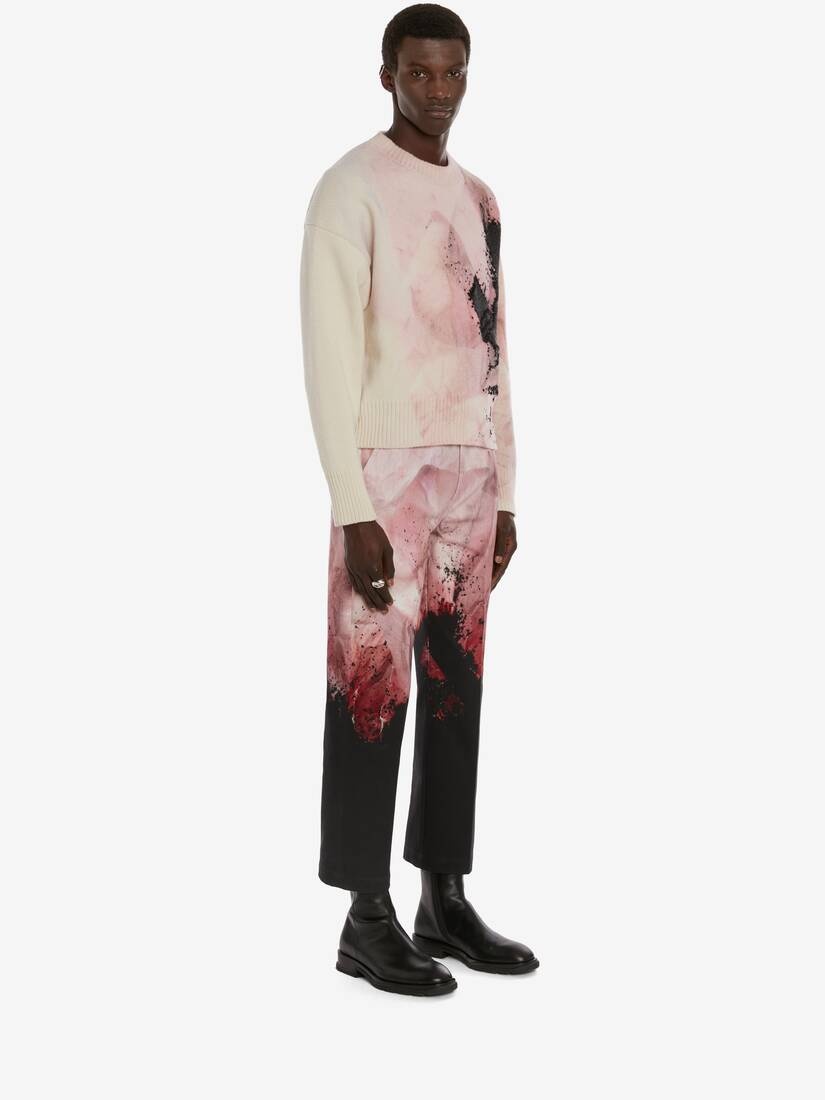 Flower Print Baggy Cotton Gabardine Trouser in Pink/black - 3