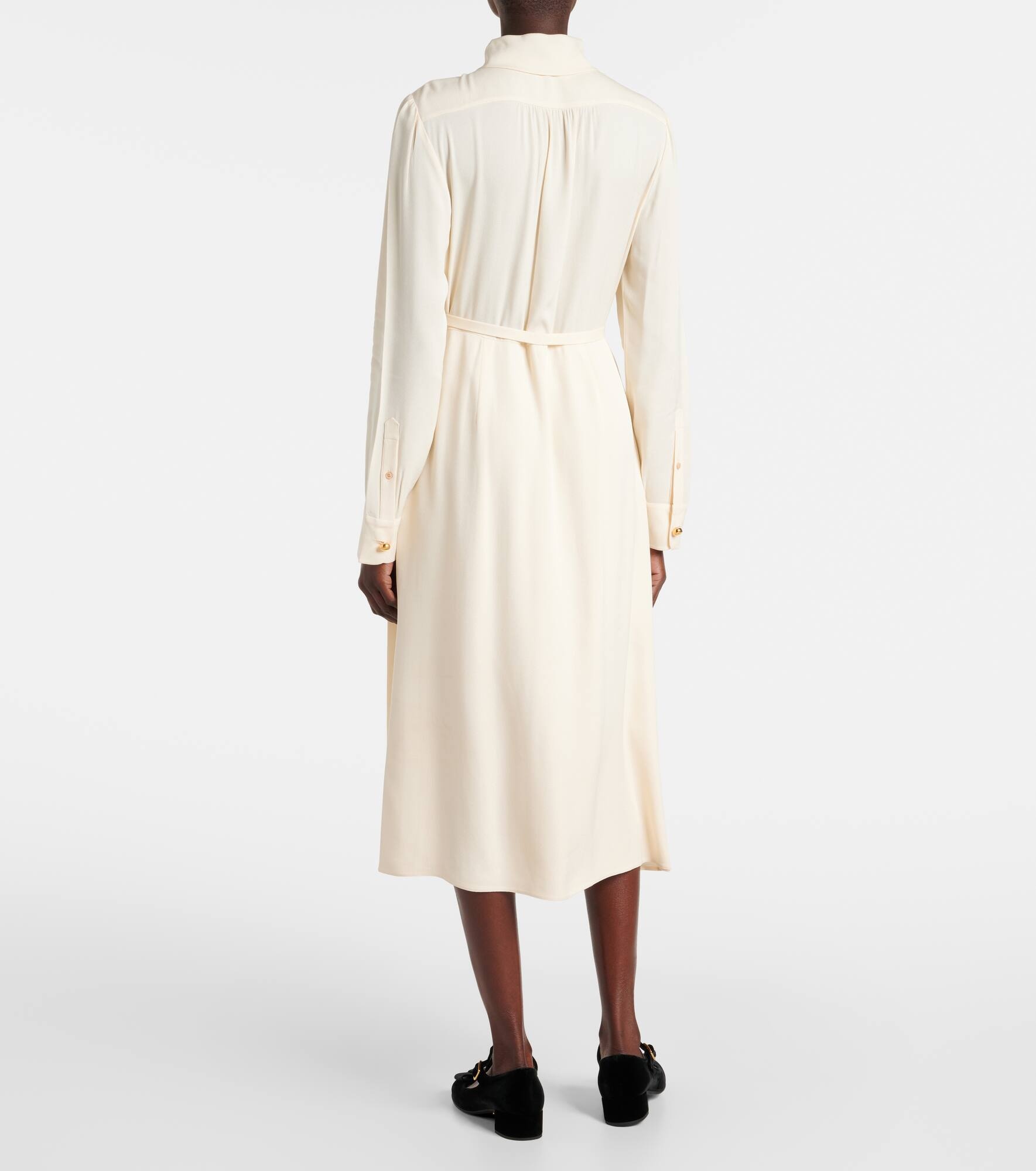 Tie-neck pleated belted shirt dress - 3