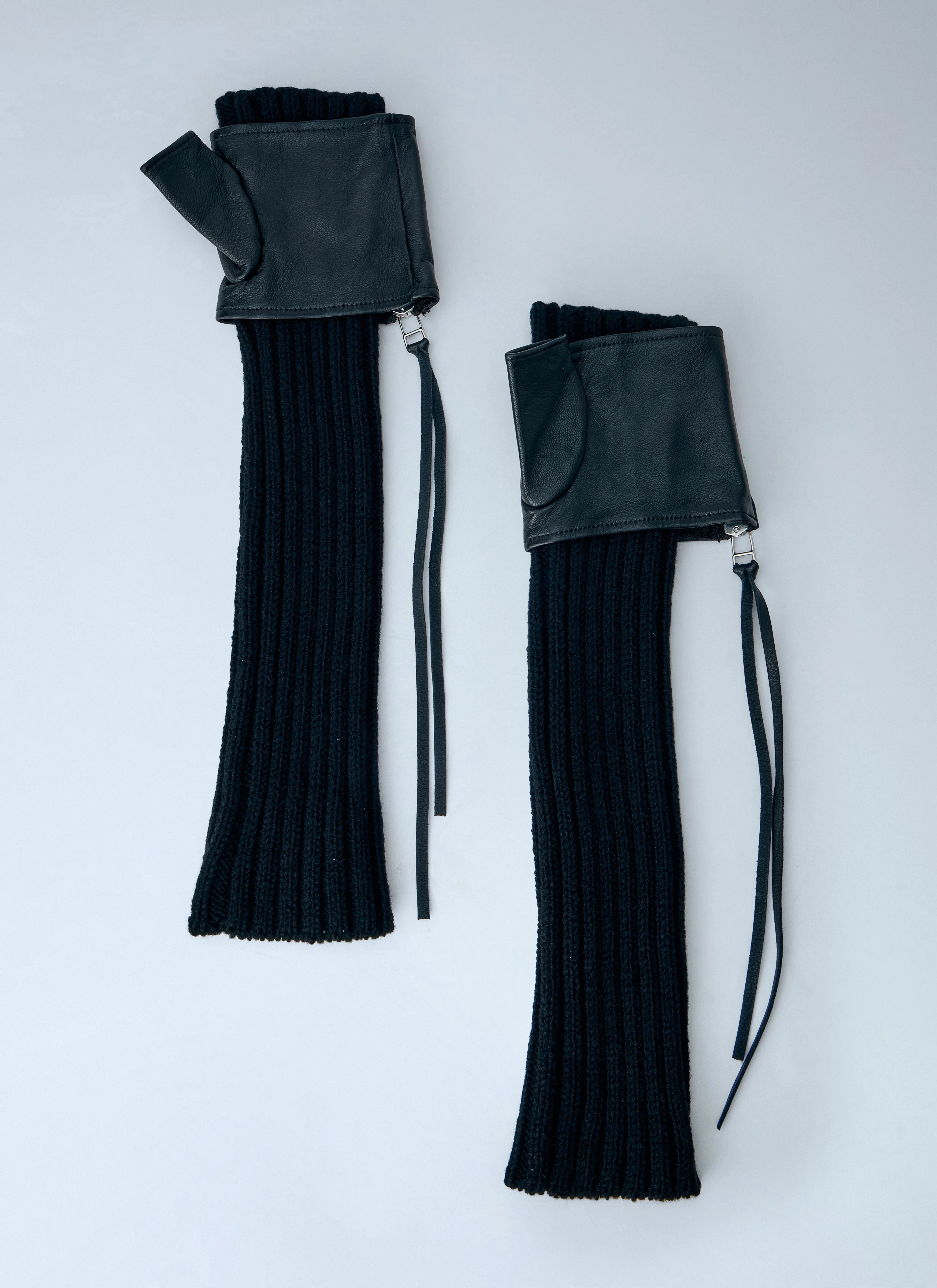 Long Ribbed Leather Gloves - 1