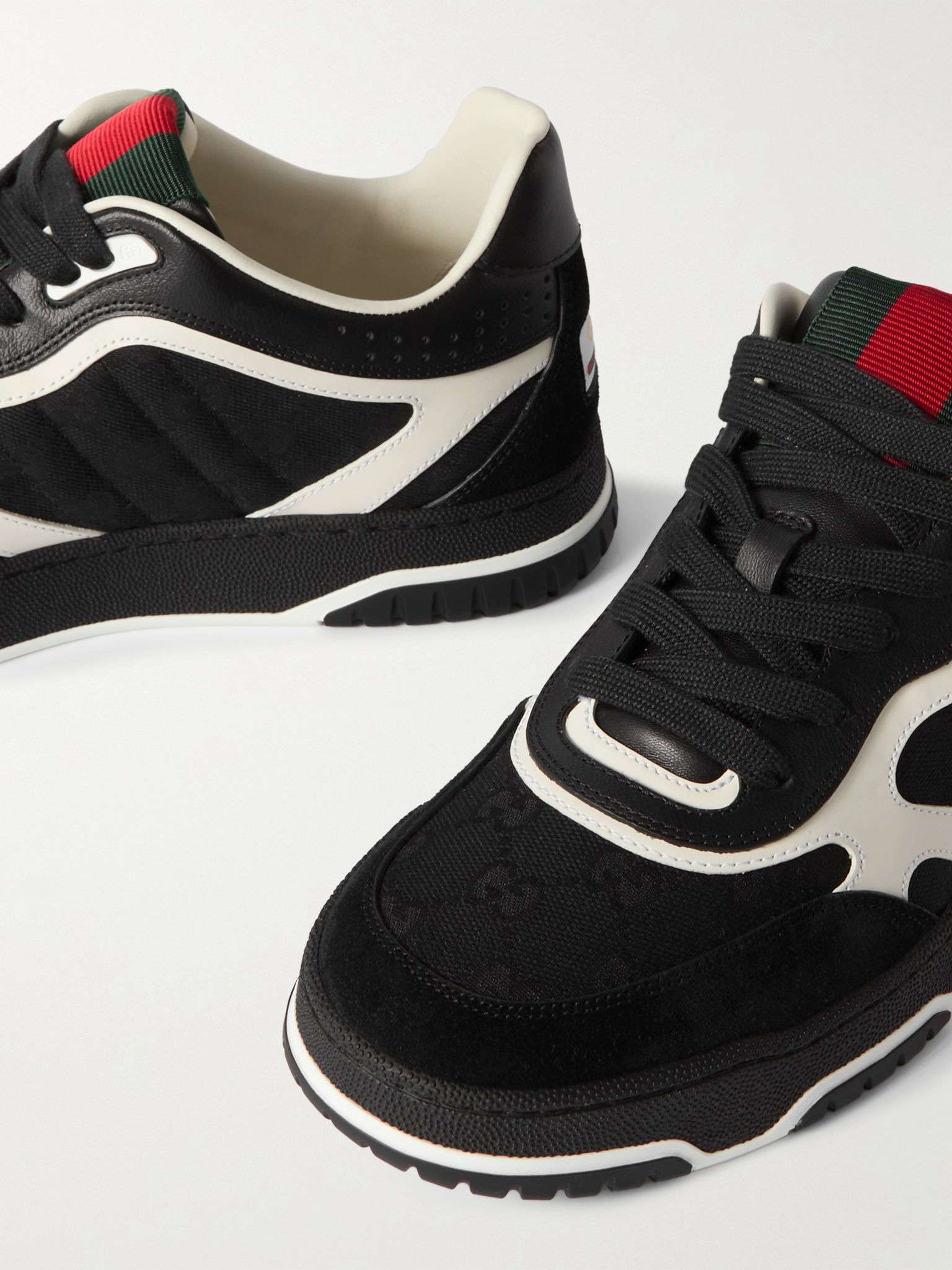 Re-Web Suede and Webbing-Trimmed Canvas and Leather Sneakers Black - 5