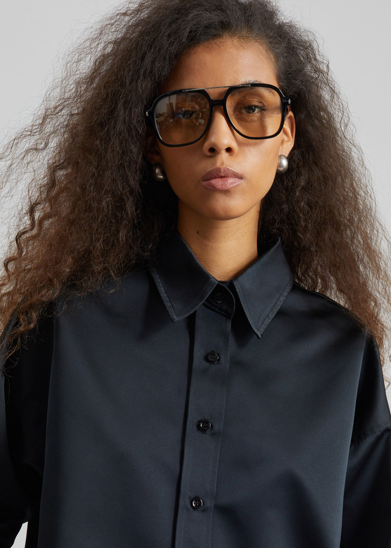 Arlen Satin Boxy Shirt - Black 4