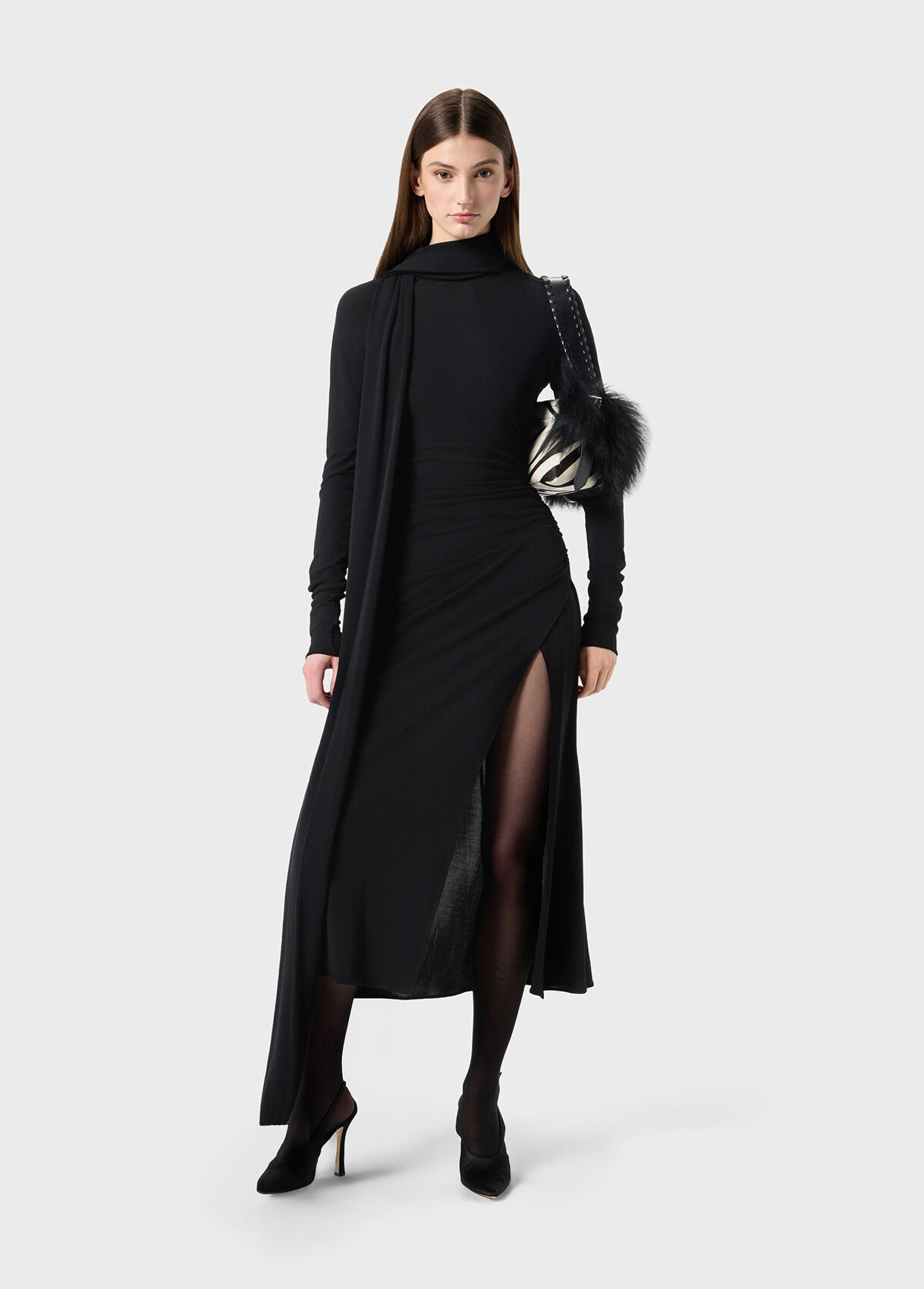 JERSEY MIDI DRESS WITH SCARF - 5