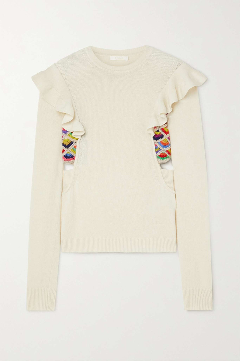 Cutout ruffled recycled cashmere and wool-blend sweater 1