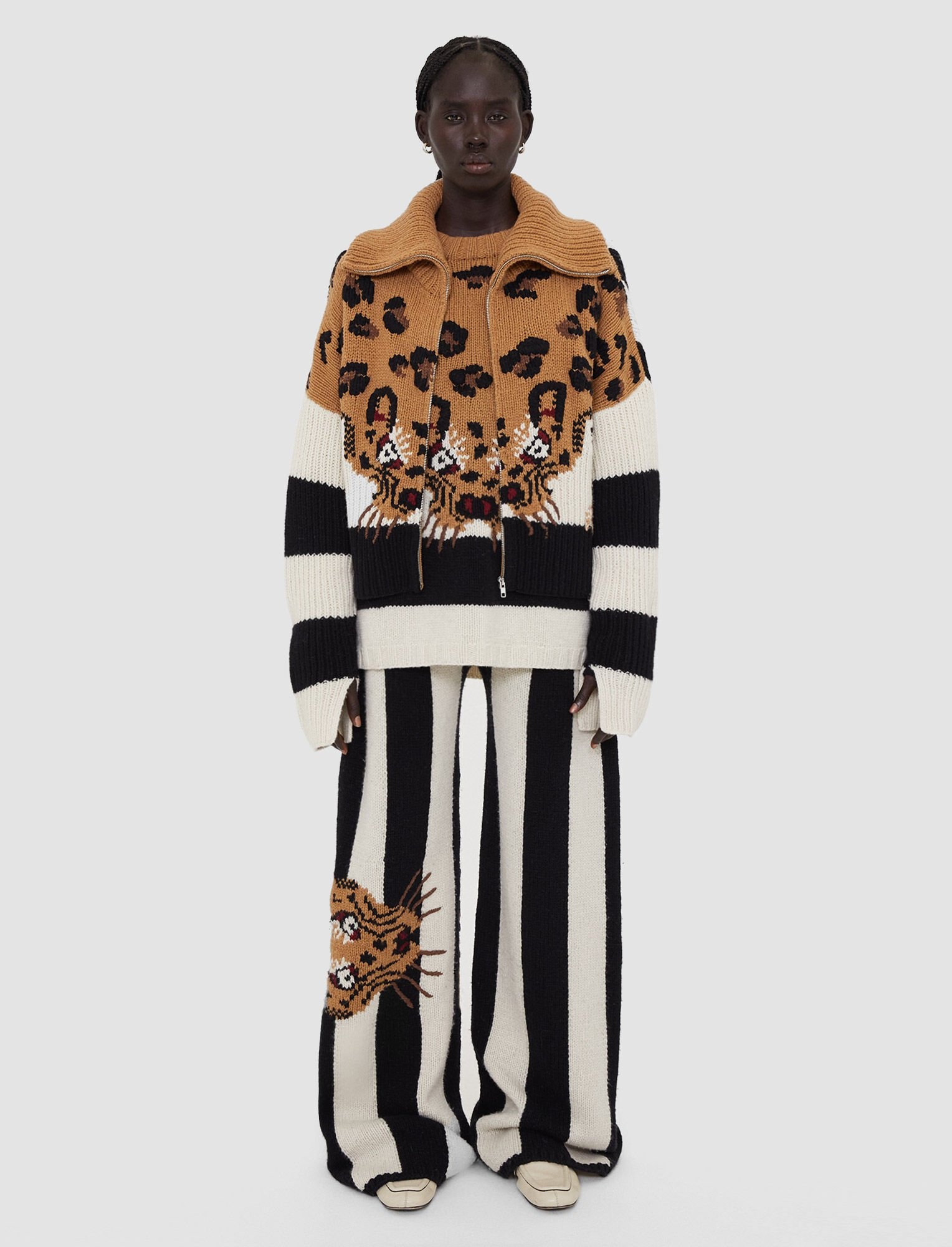 Leopard Knit Zip Through Jumper - 2