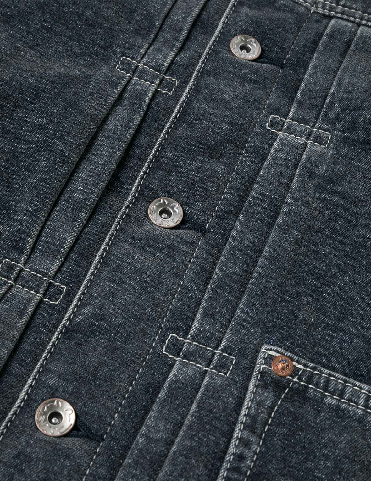 Emboss Rivet Seagull Relax Fit Washed Denim Jacket - 7