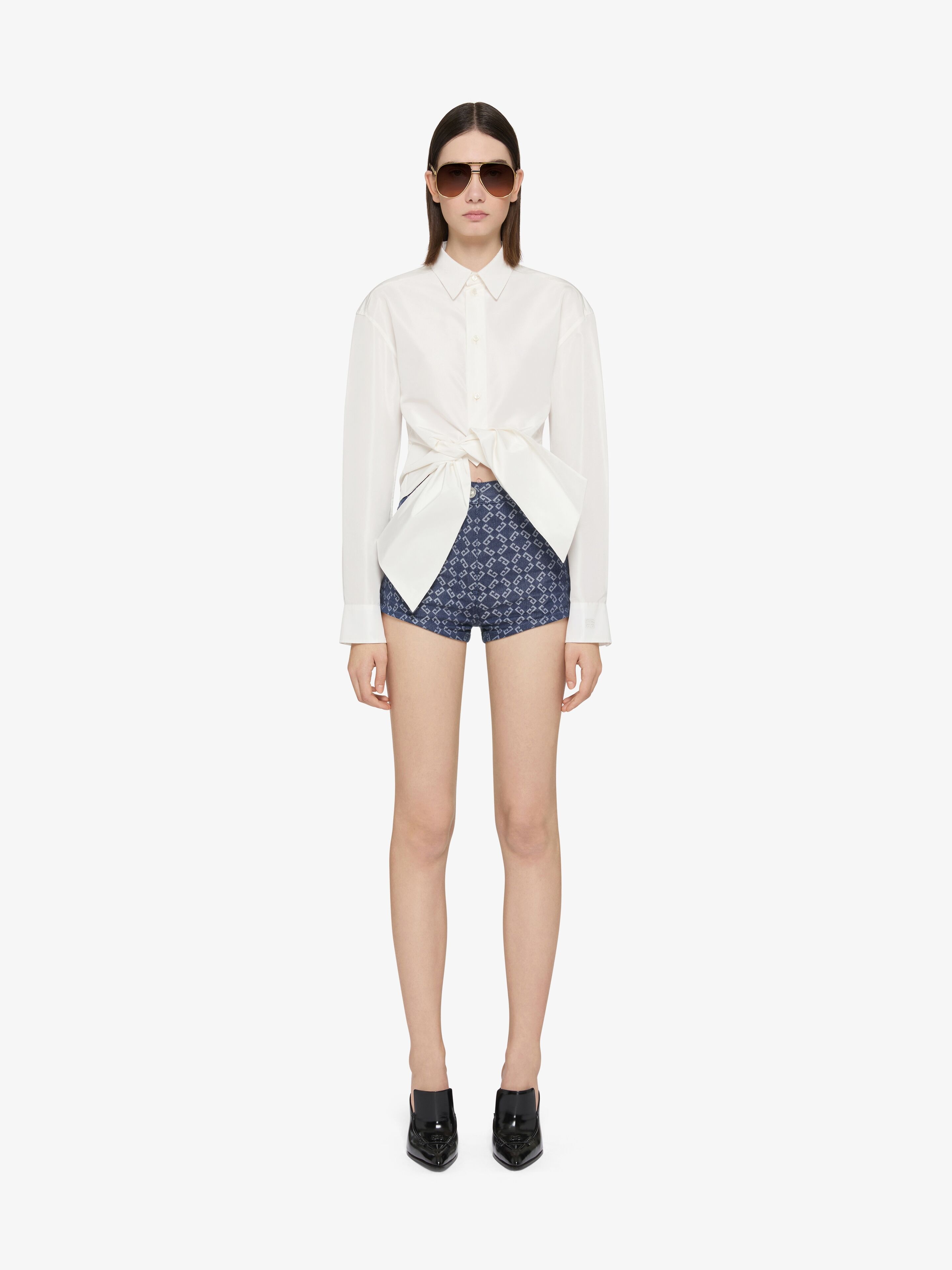 BOW SHIRT IN TAFFETAS WITH 4G DETAIL - 2