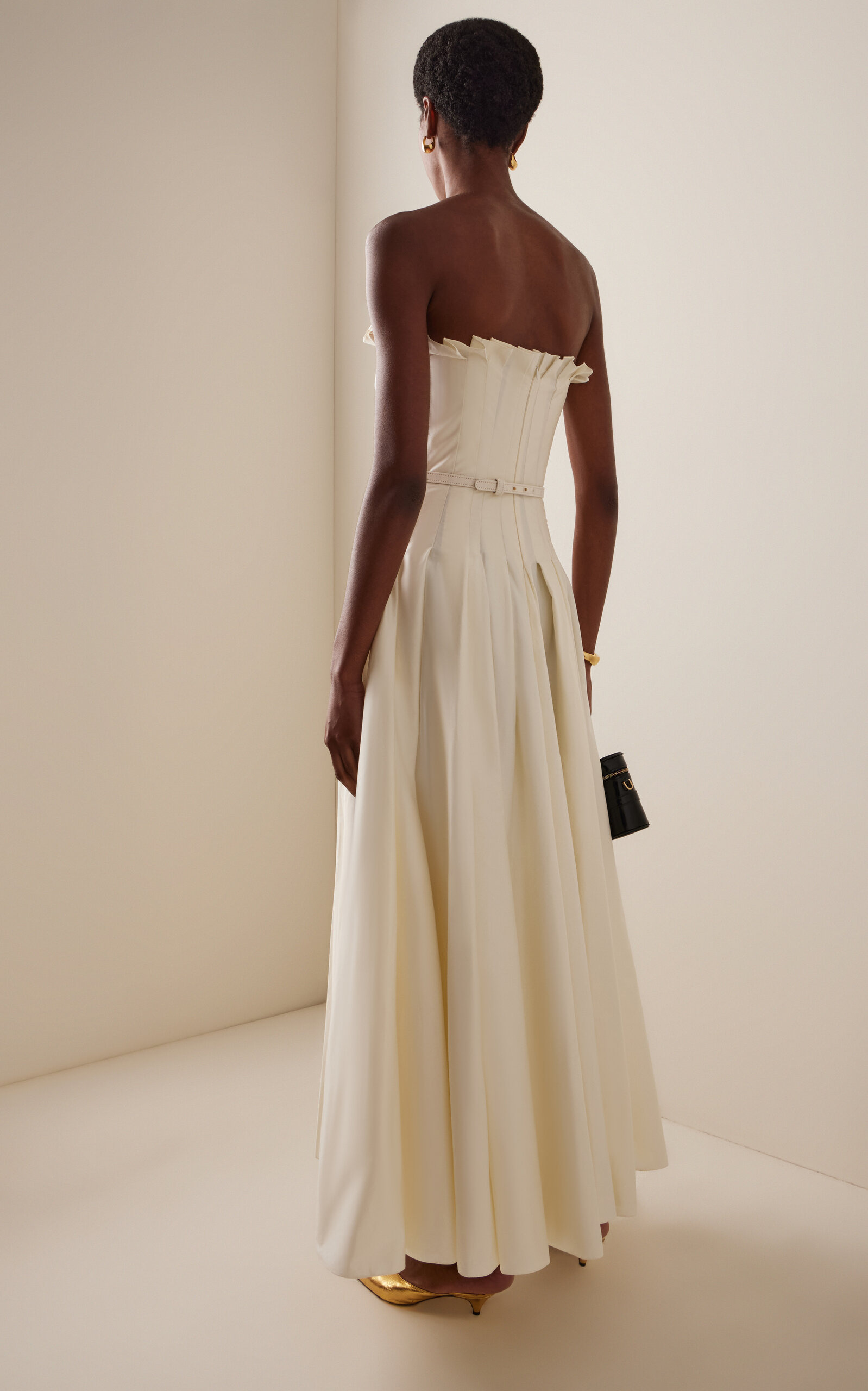 Exclusive Belted Pleated Cotton-Twill Maxi Dress ivory - 4