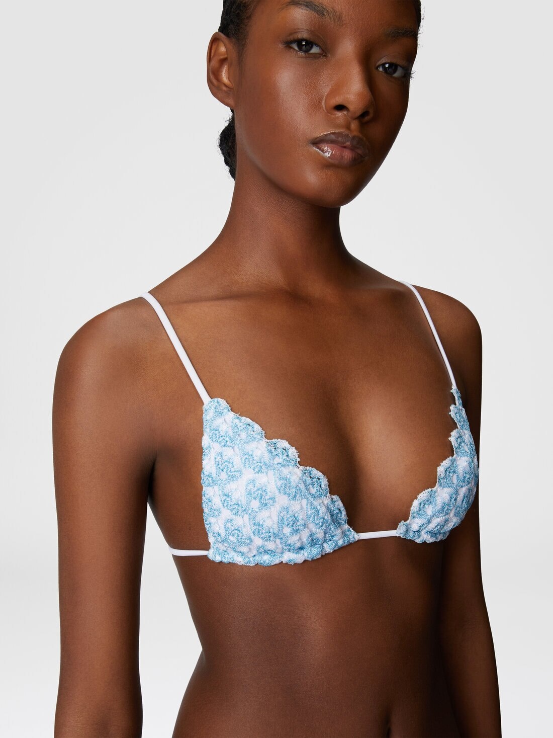 Lace triangle bikini with lamé - 5