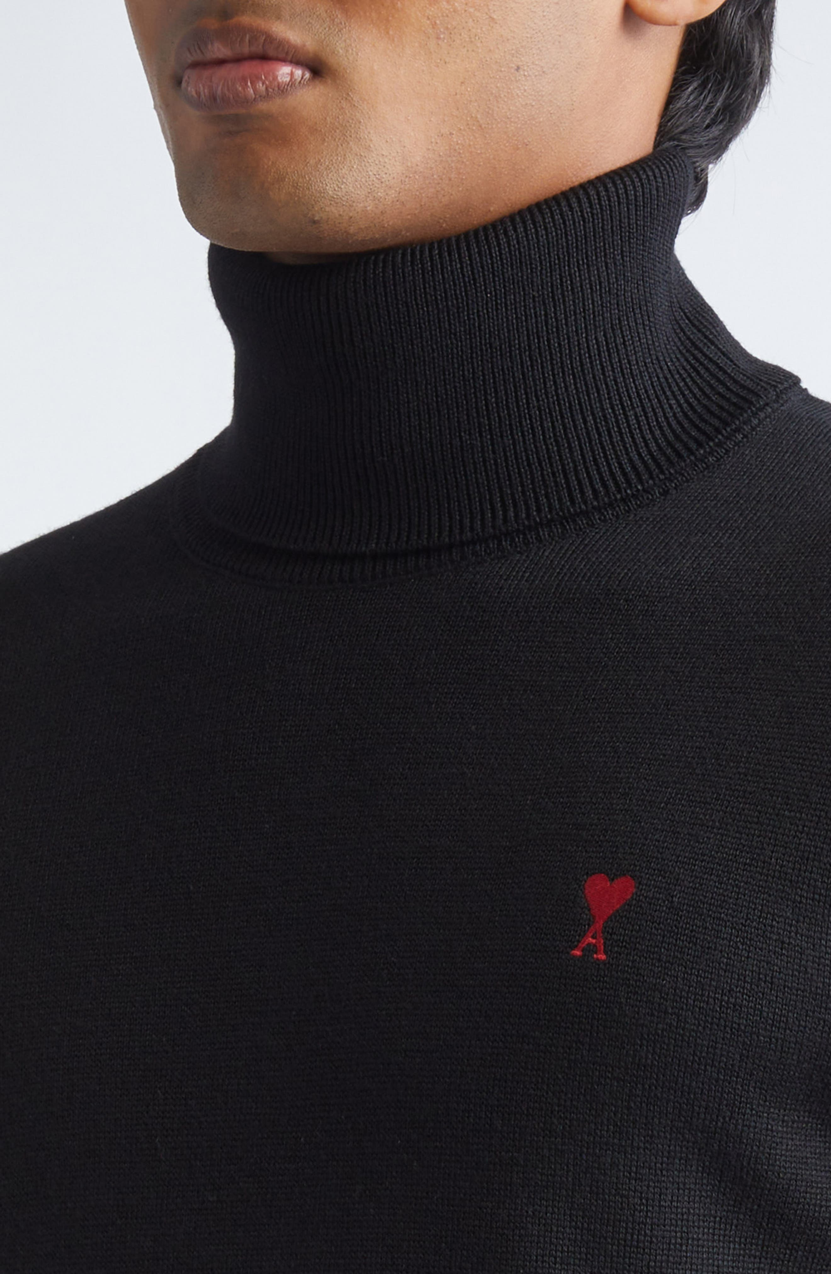 AMI PARIS Ami De Coeur Merino Wool Turtleneck Sweater in Noir/Rouge at Nordstrom - 4