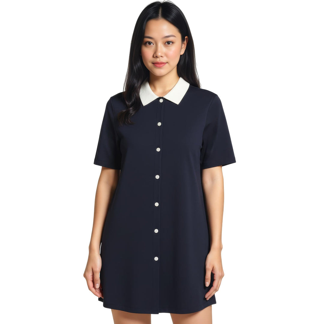 Solid Double Face Knit Polo Dress Women - 2