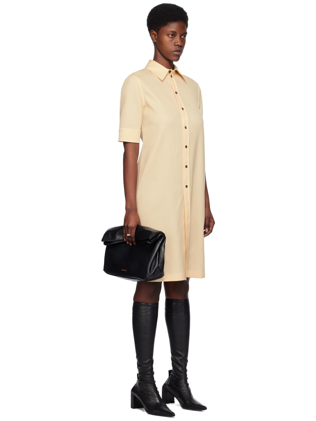 Beige Straight Cut Midi Dress - 2