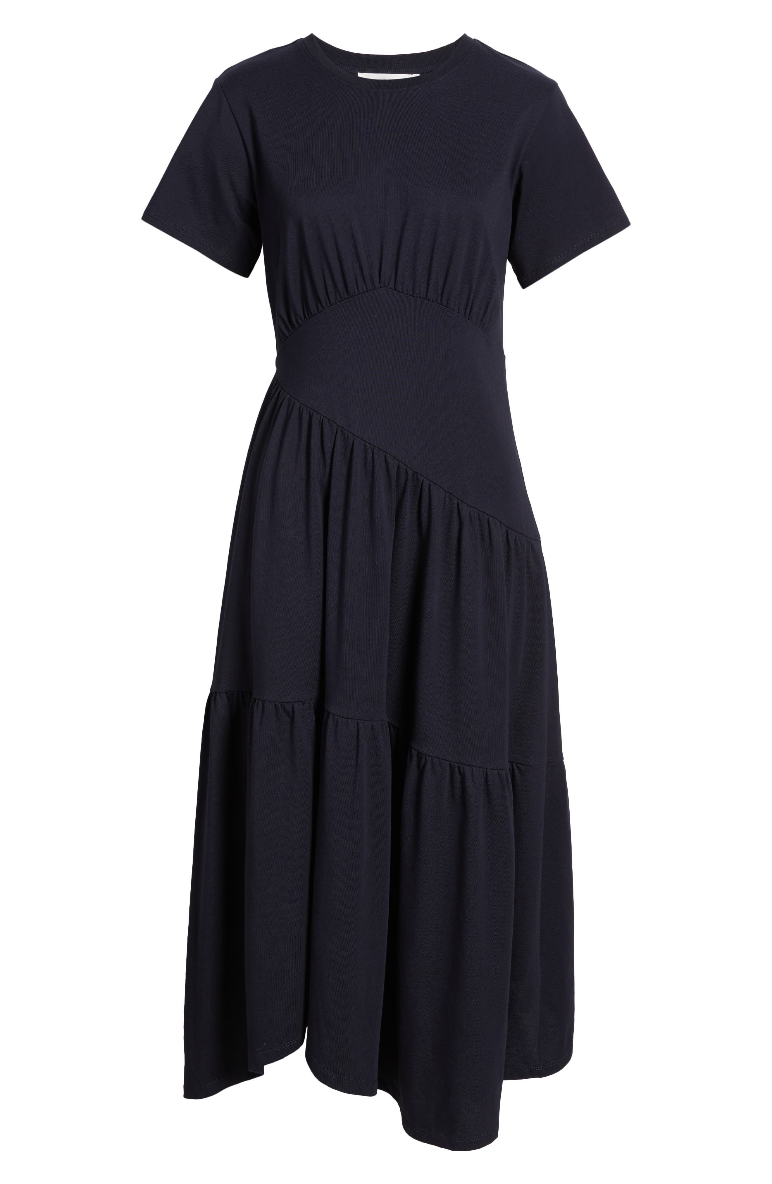 FRAME Asymmetric Tiered Ruffle Knit Dress in Navy at Nordstrom - 5