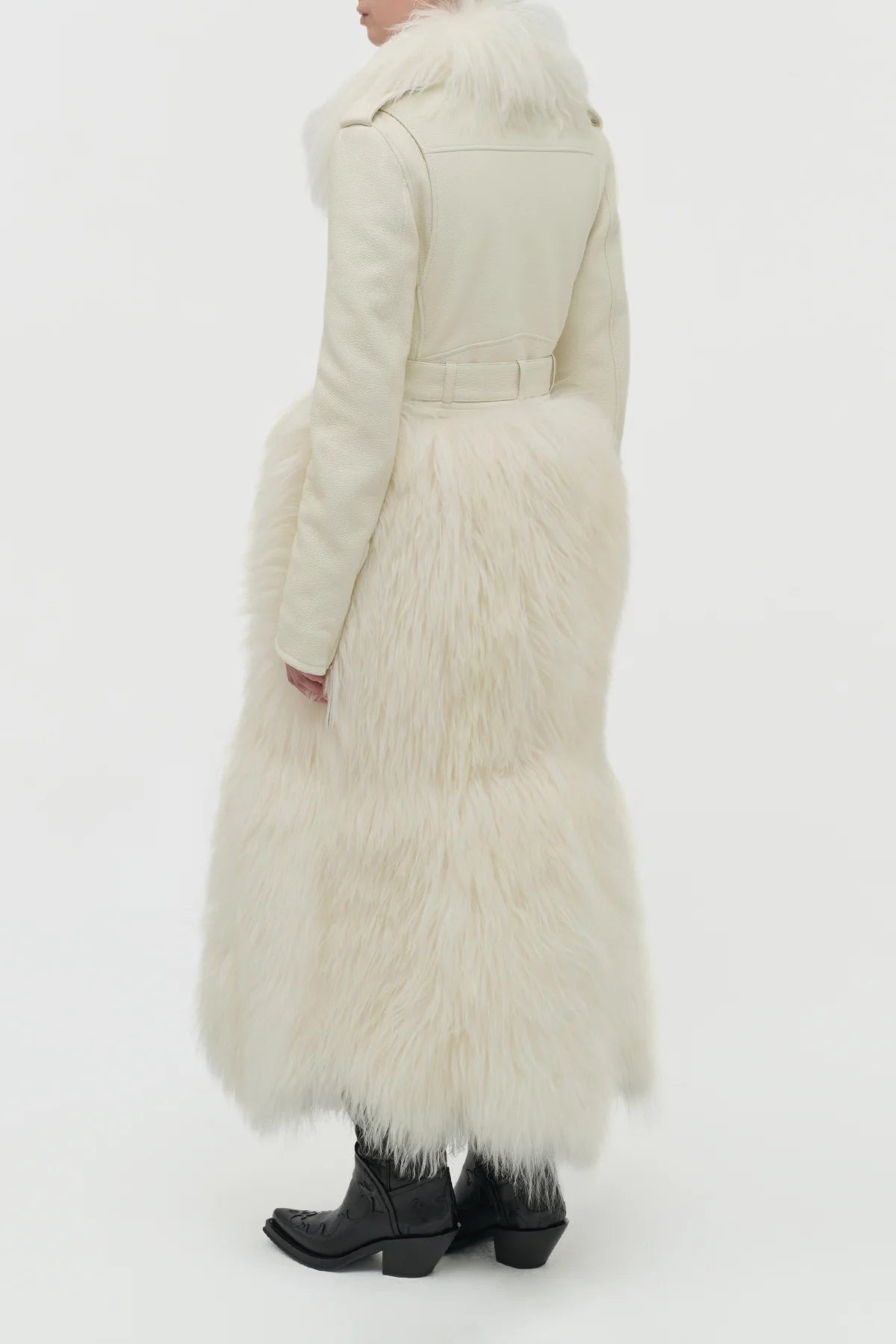 Brymwylf Convertible Coat in White Textured Leather & Cashmere Shearling - 3