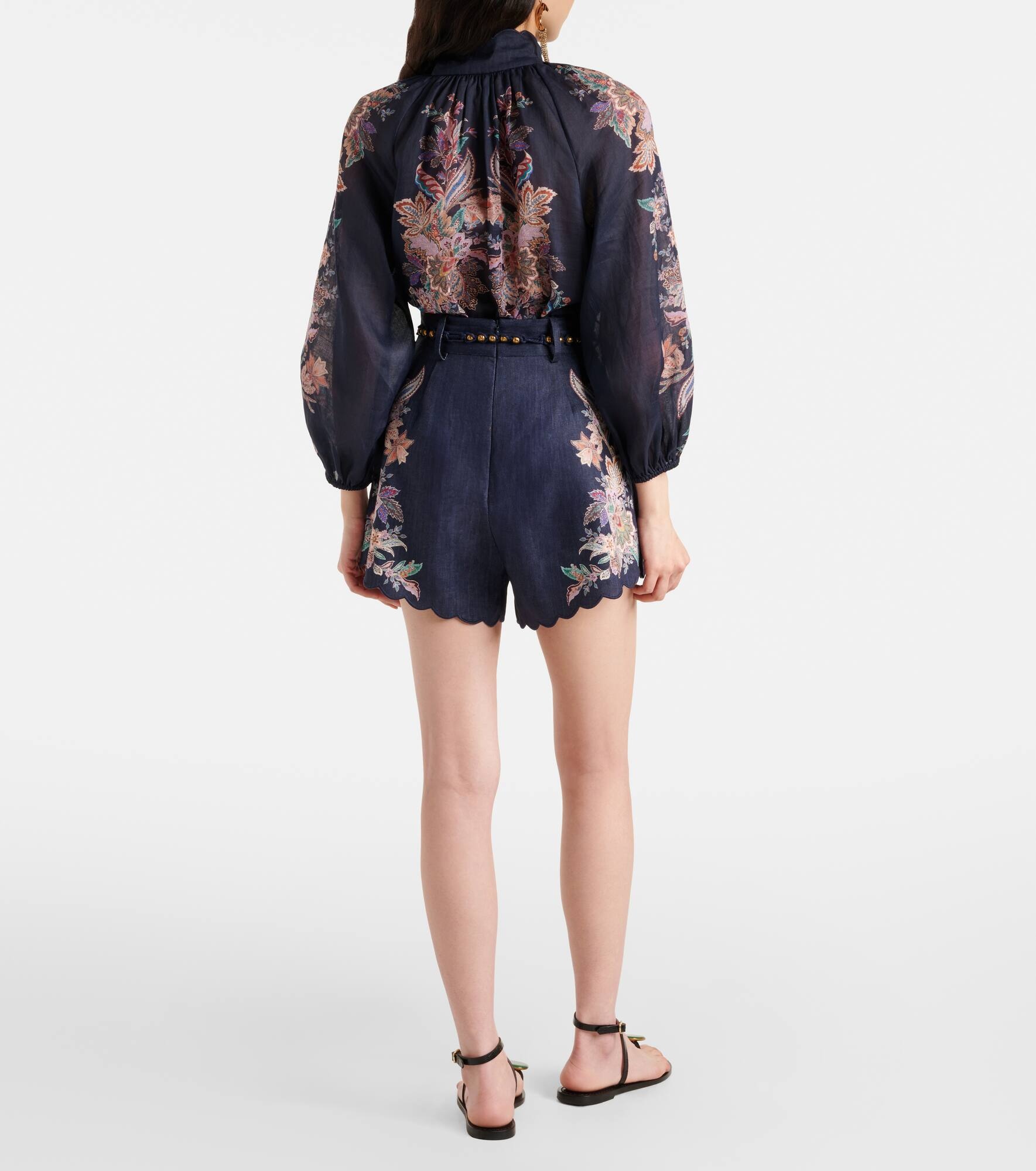 Rhiannon paisley embroidered linen shorts - 3