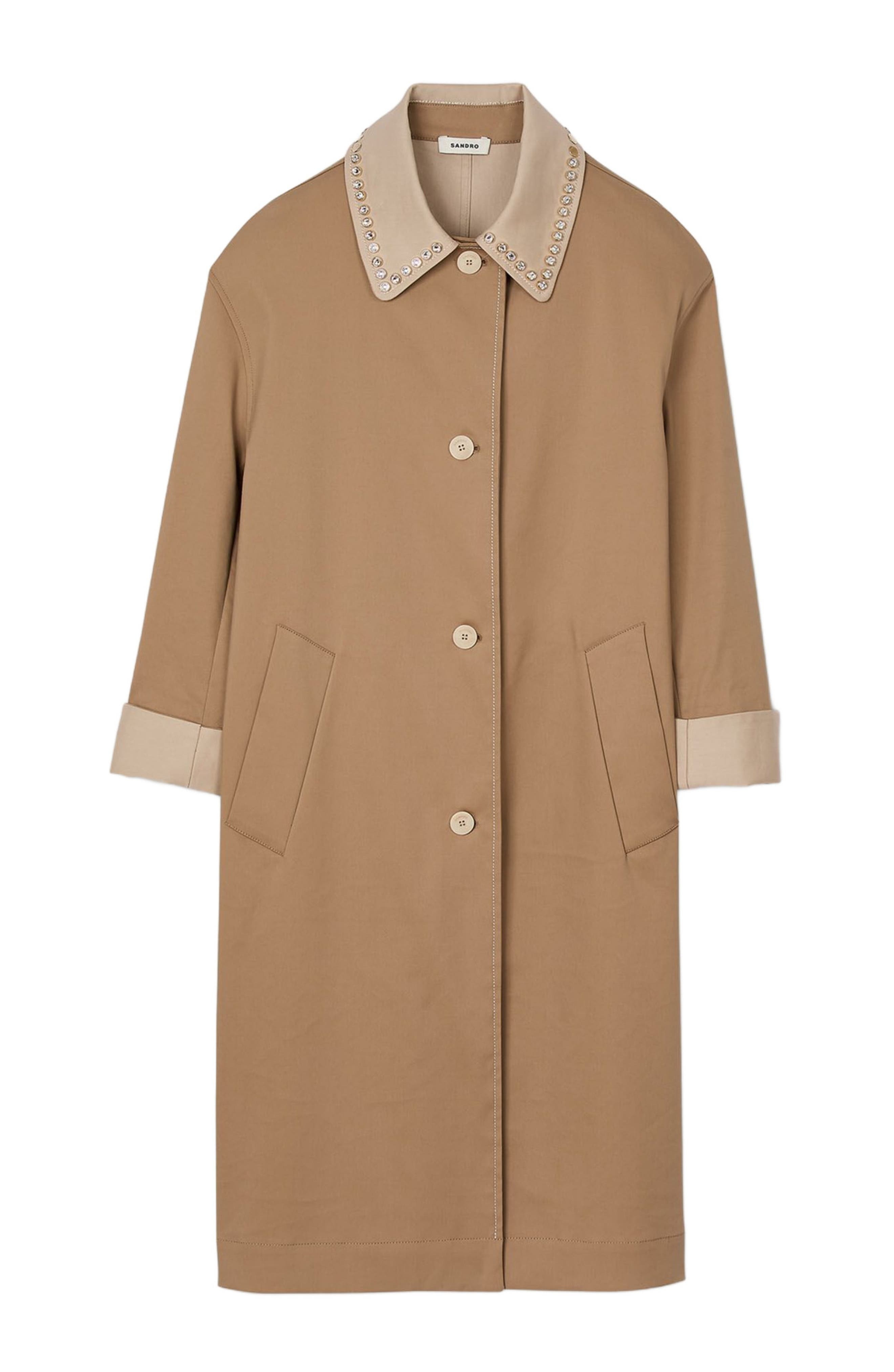 SANDRO Trench coat with rhinestone collar in Camel at Nordstrom - 5