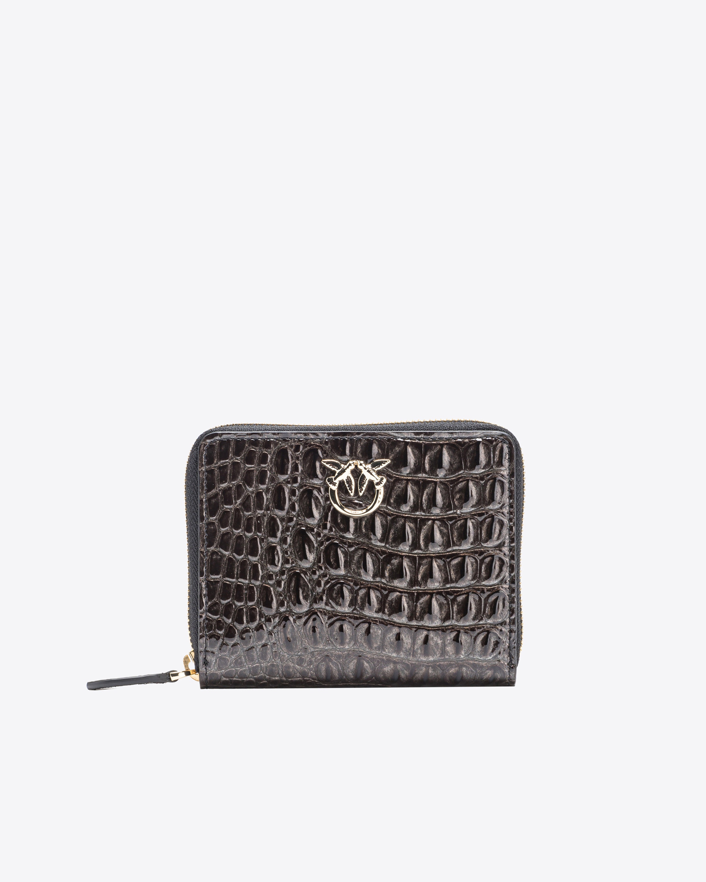 PINKO GALLERIA SQUARE LEATHER WALLET IN SHINY CROC-PRINT LEATHER - 1