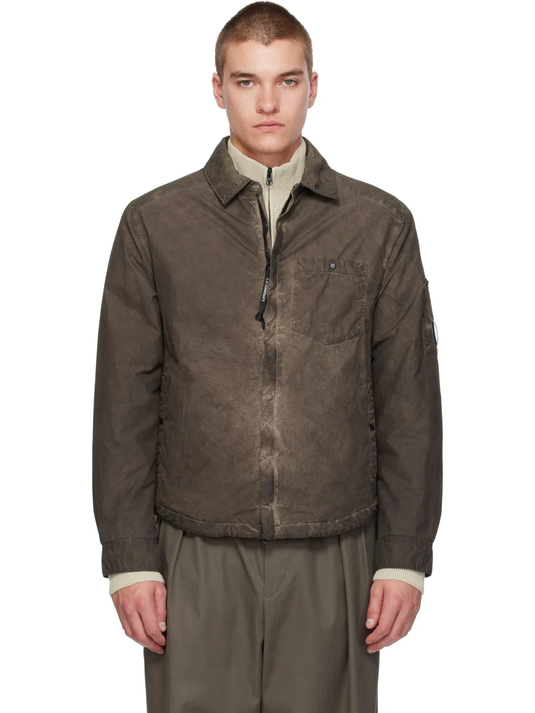 Brown Flatt Nylon Lens Padded Zipped Overshirt - 1