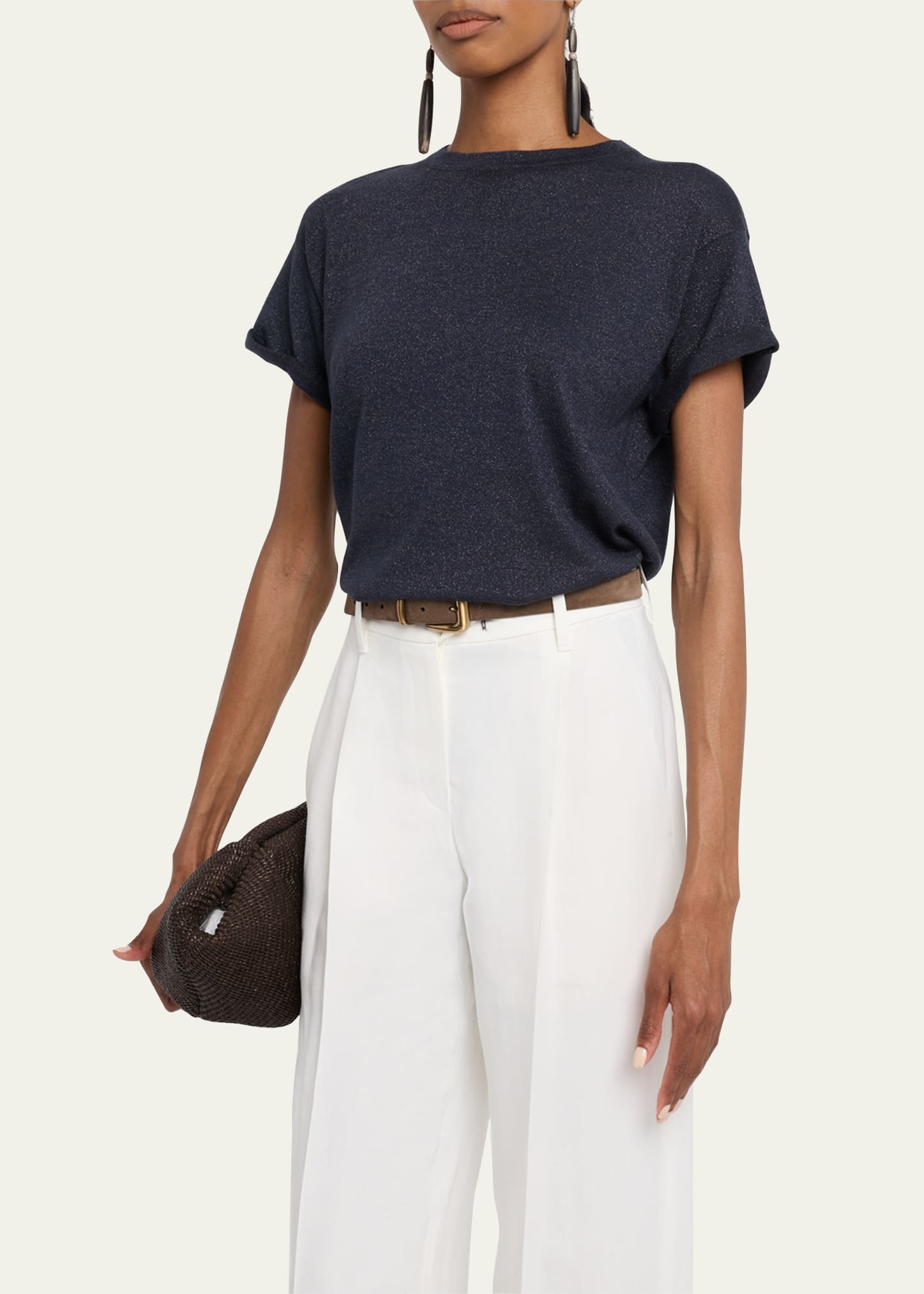 Metallic Short-Sleeve Cashmere Silk T-Shirt - 4
