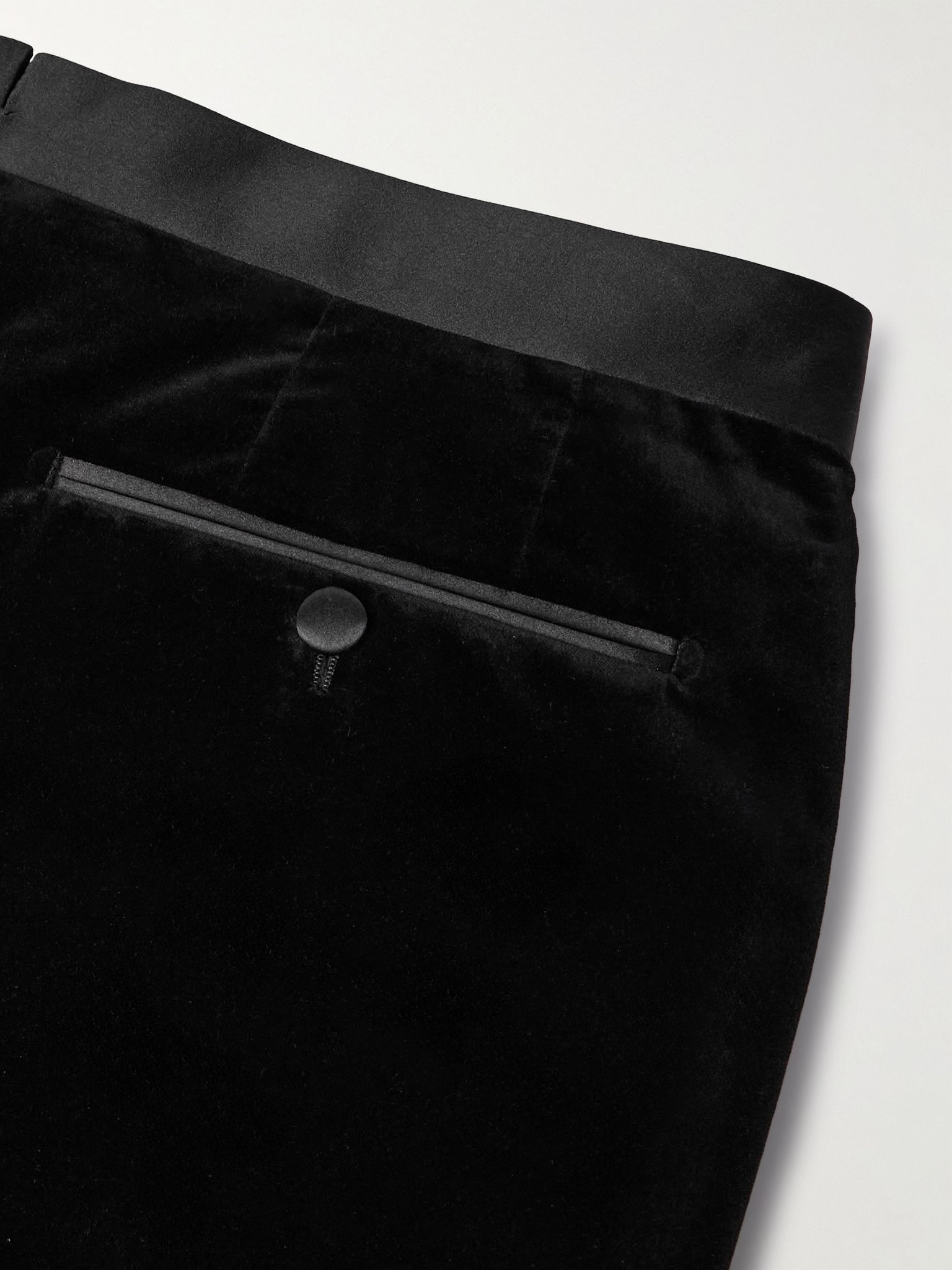 Atticus Straight-Leg Satin-Trimmed Cotton-Velvet Tuxedo Trousers Black - 5