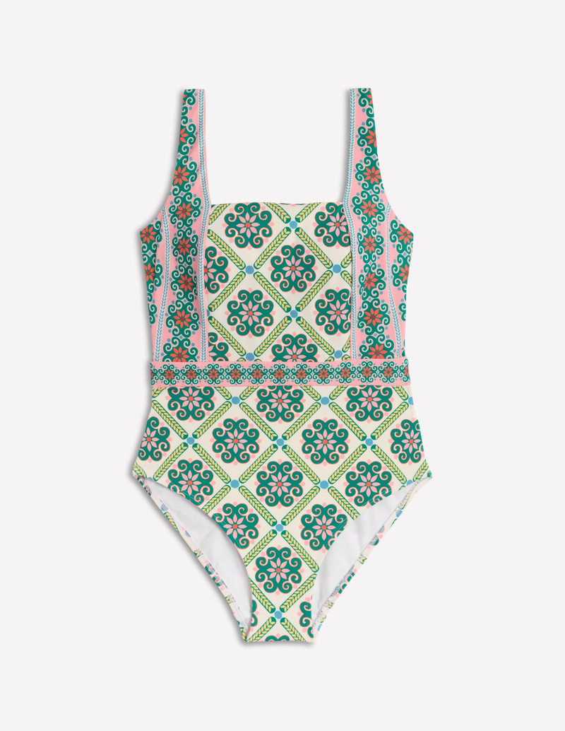 Lefkada Square Neck Swimsuit-Rich Emerald, Baroque Tile 6