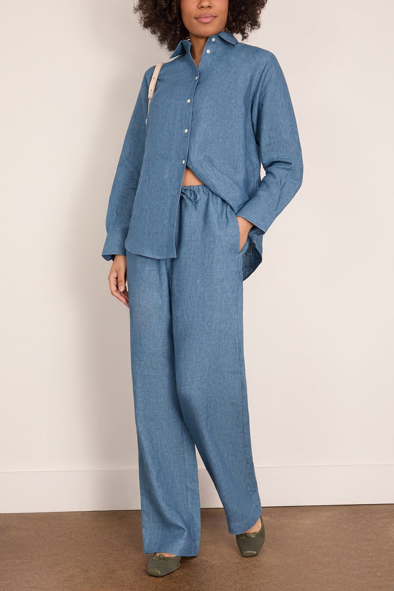RÓHE Relaxed Linen Trousers in Ocean Blue outlook