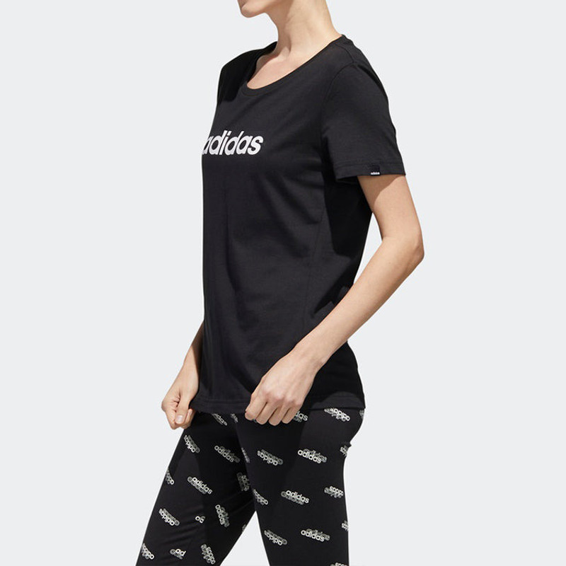 (WMNS) adidas Alphabet Logo Printing Training Sports Short Sleeve Black FM6154 4