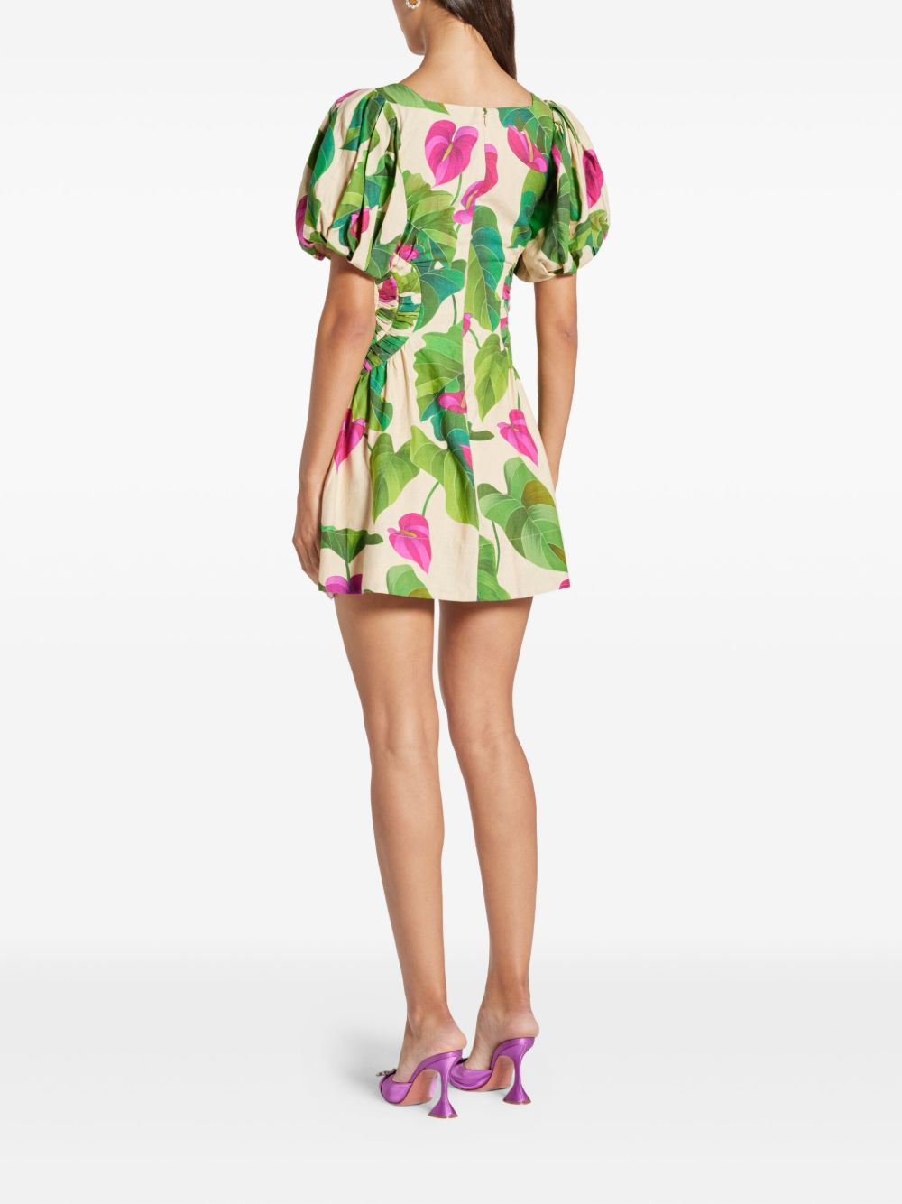 puff-sleeve floral-print mini dress - 4