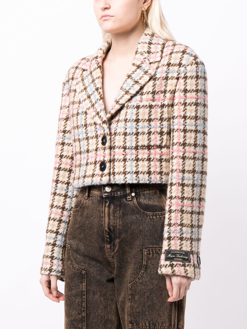 single-breasted tweed cropped blazer - 3