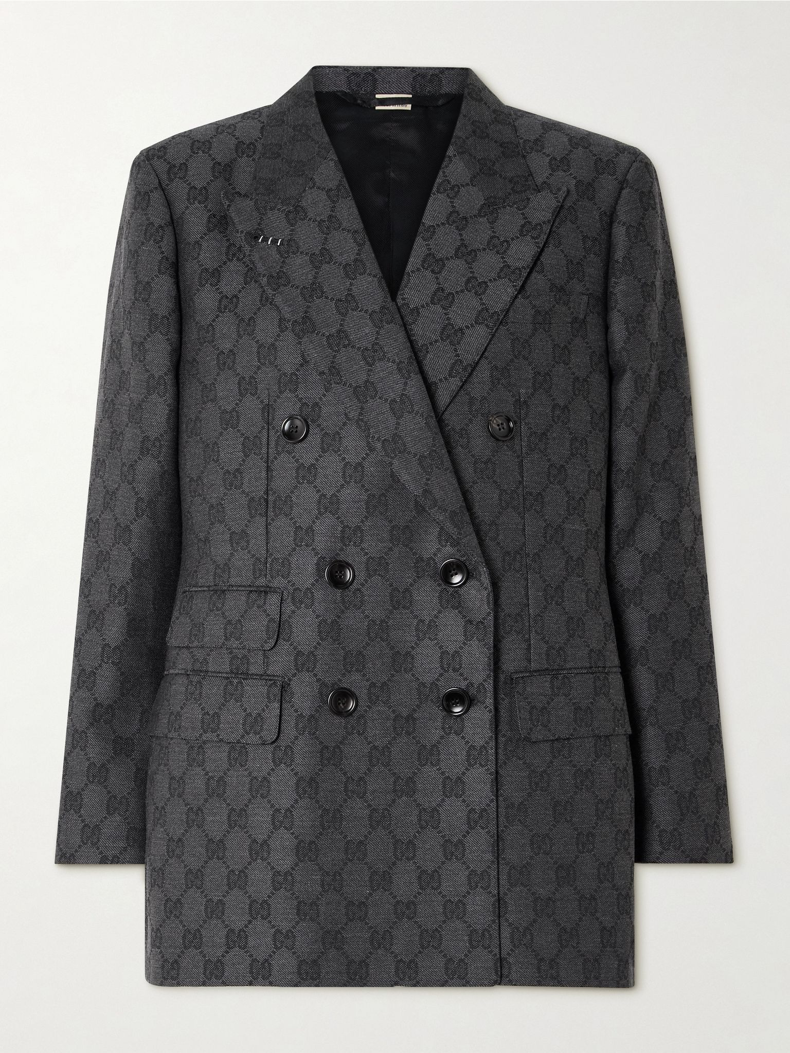 Double-breasted wool-jacquard blazer Gray - 1