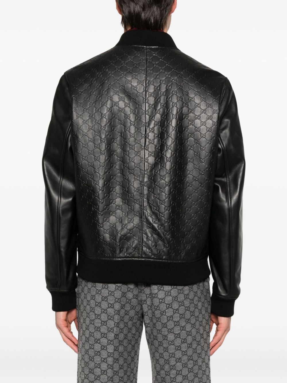 embossed GG leather bomber jacket - 4