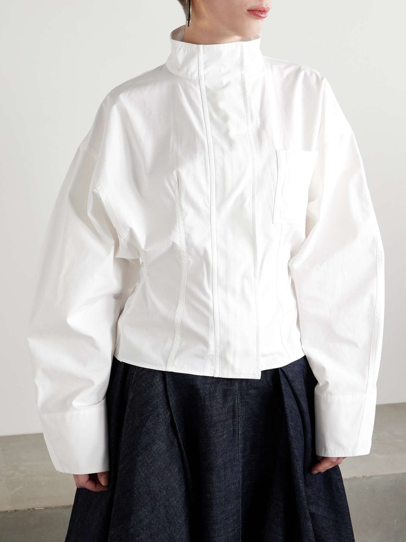 Belted cotton-poplin shirt White - 3