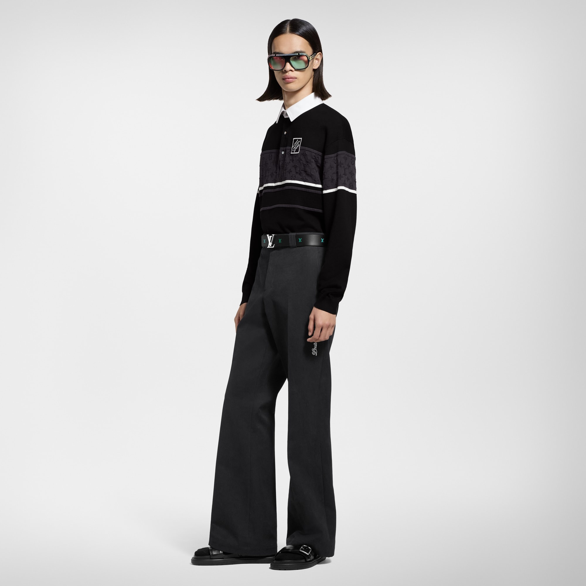 Monogram Jacquard Long-Sleeved Polo Shirt - 4