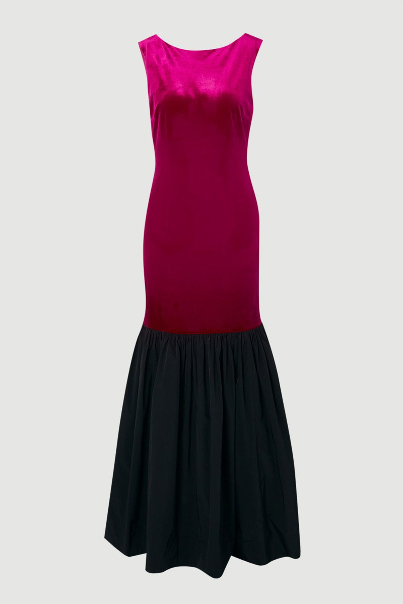 Petite Velvet Sleeveless Body With Taffeta Drop Waist Maxi Dress 4