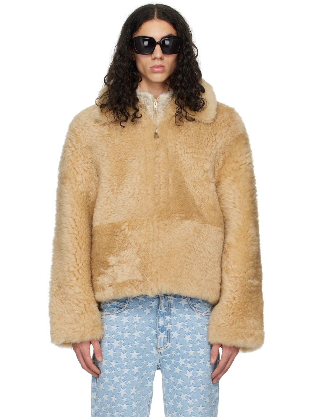 21aw L ERL Beige Square Patch Shearling