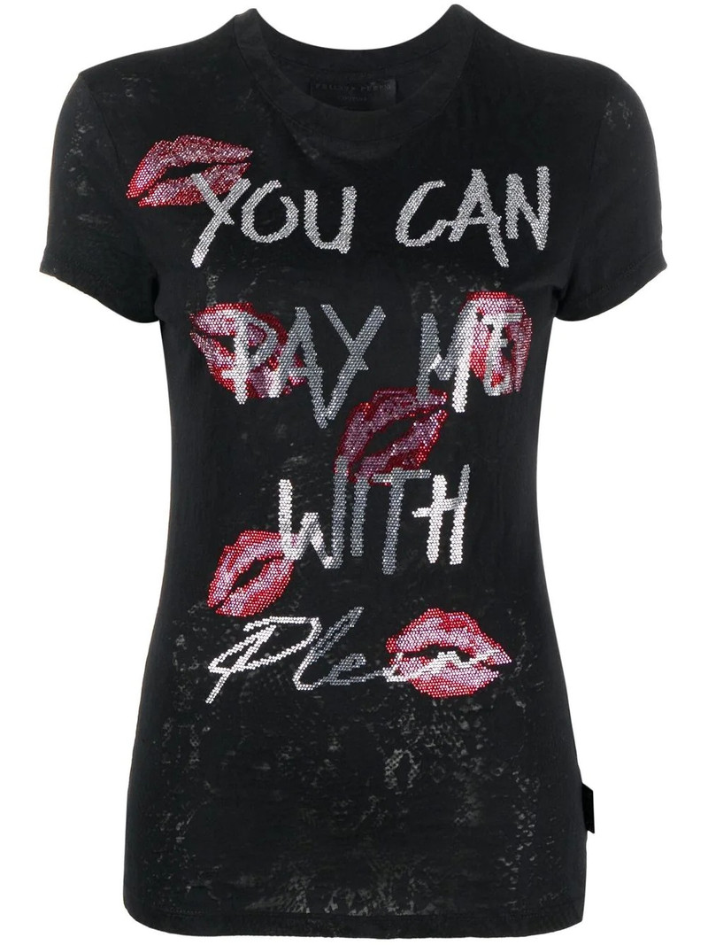 rhinestone-design cotton T-shirt 1