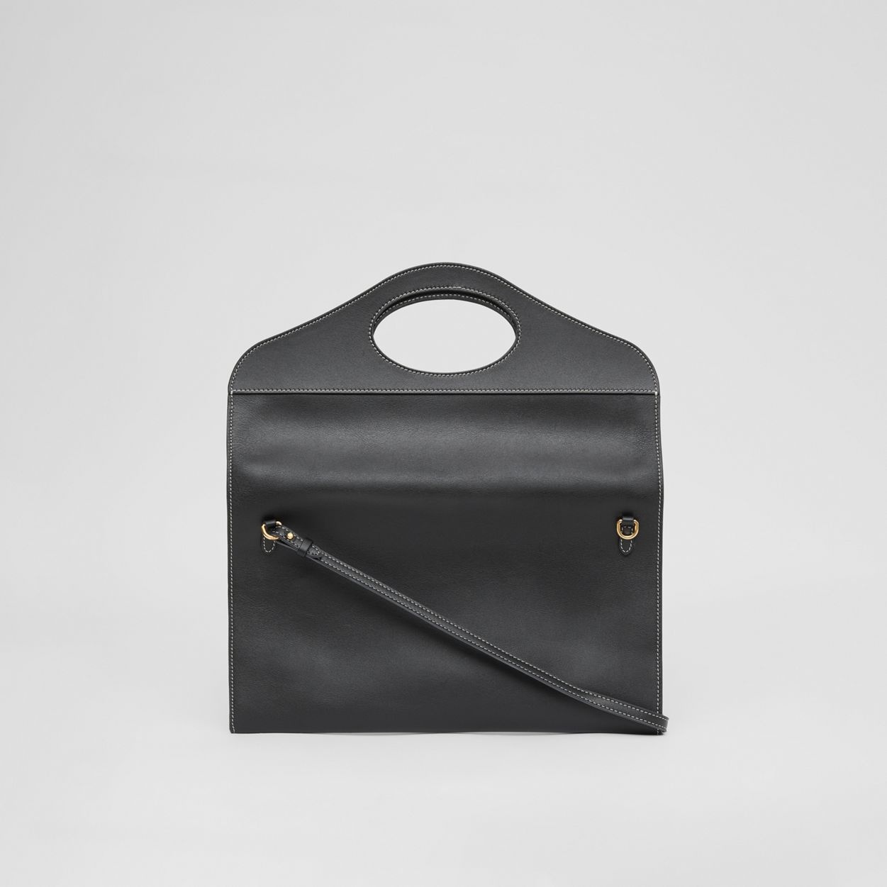 Small Topstitched Leather Pocket Clutch - 8