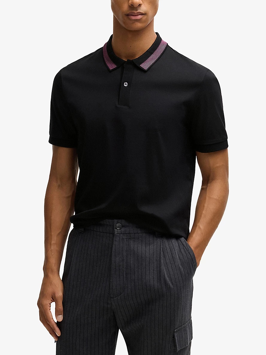 Striped-trim slim-fit cotton-jersey polo shirt - 3