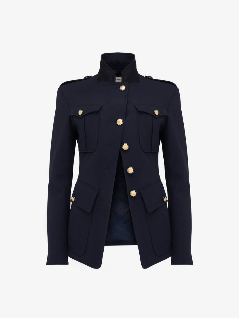 Alexander McQueen Women s Cutaway Military Jacket in Navy REVERSIBLE