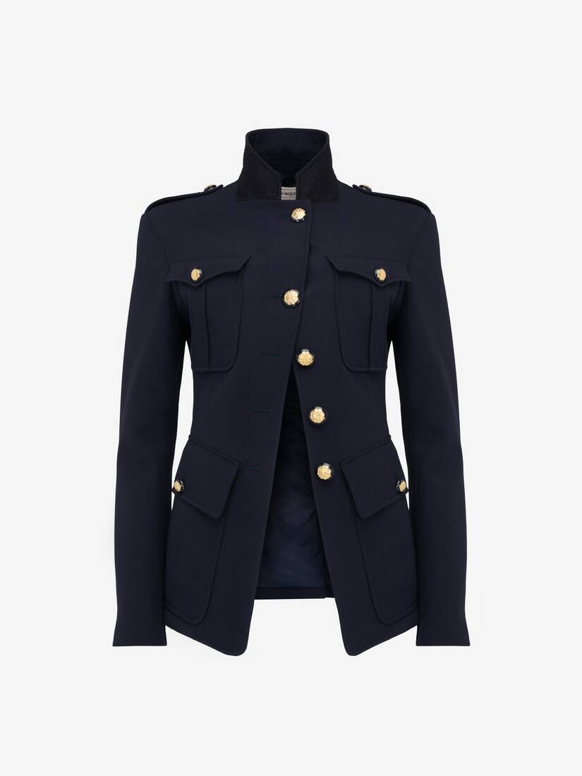 Women's Cutaway Military Jacket in Navy - 1