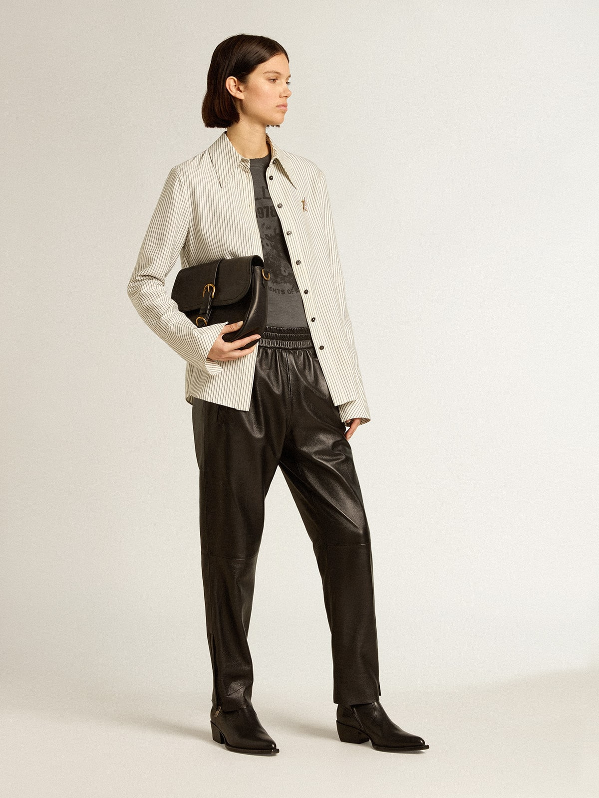 Black joggers in nappa leather with zip at the base - 3