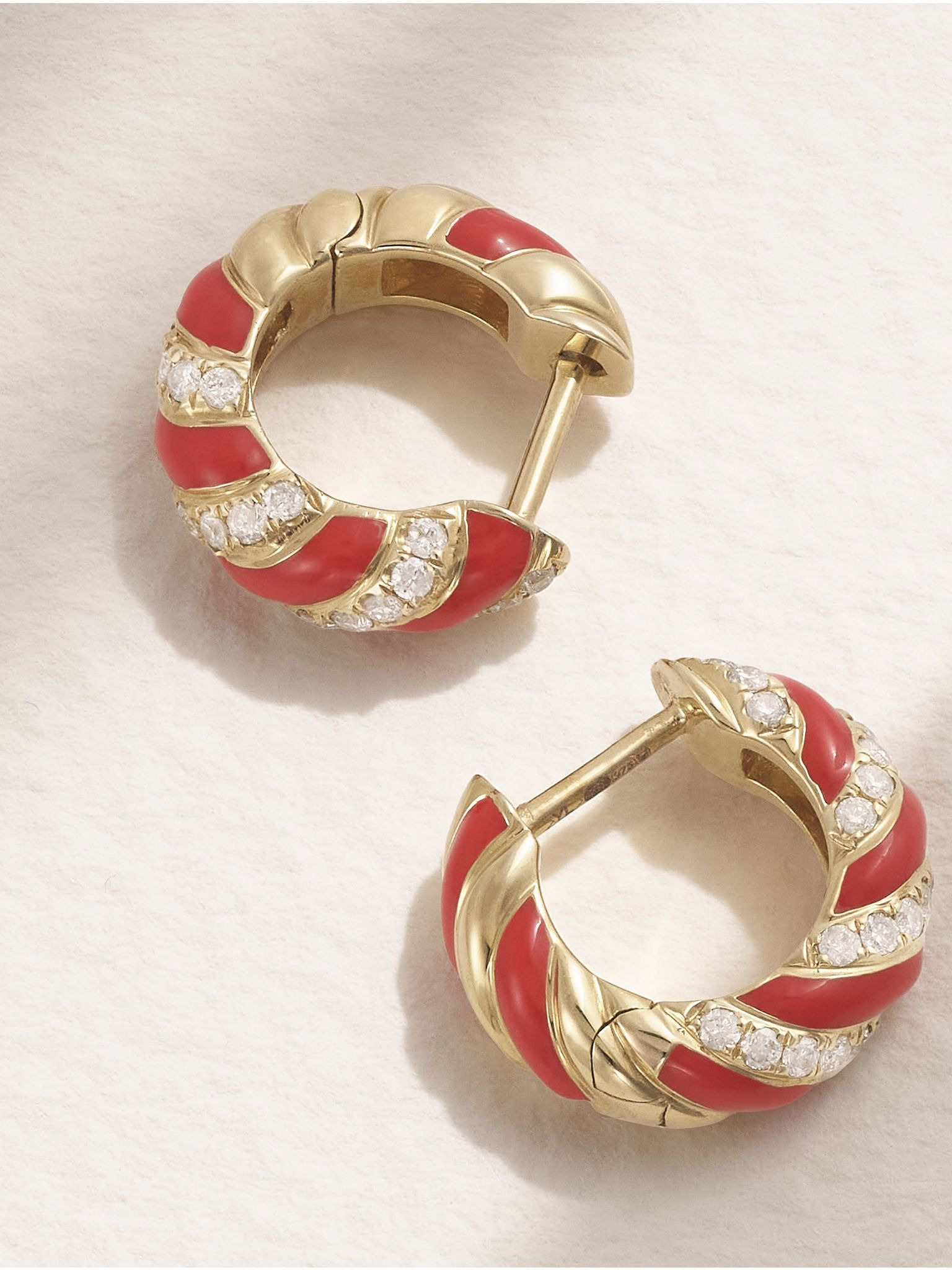 9-karat gold, enamel and diamond earrings Gold - 3