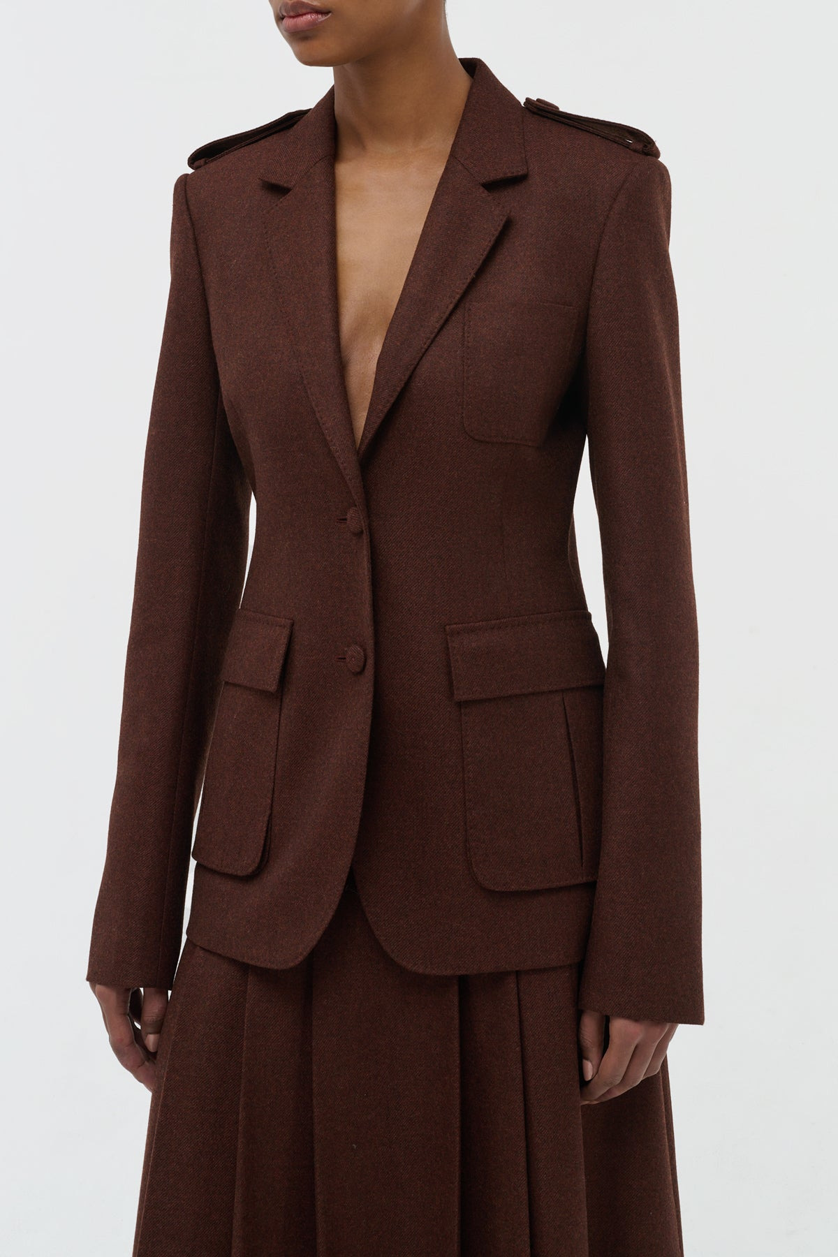 Louisa Blazer in Burnt Sienna Wool Cashmere Flannel - 5