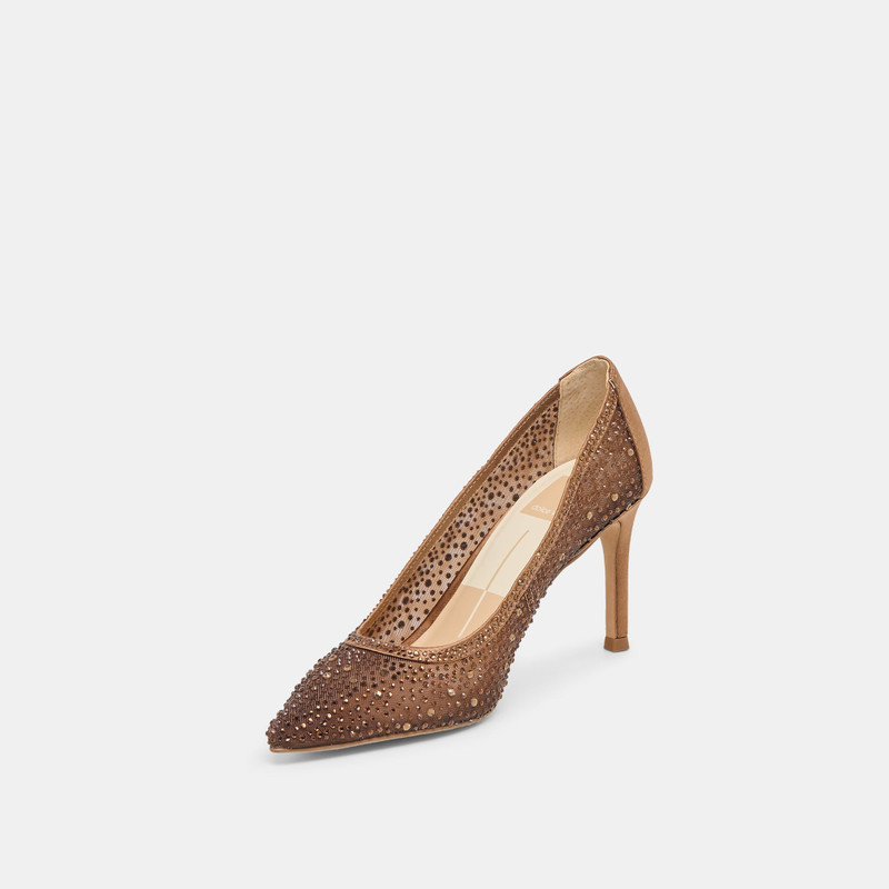 KASHE CRYSTAL HEELS MID BROWN MESH 6